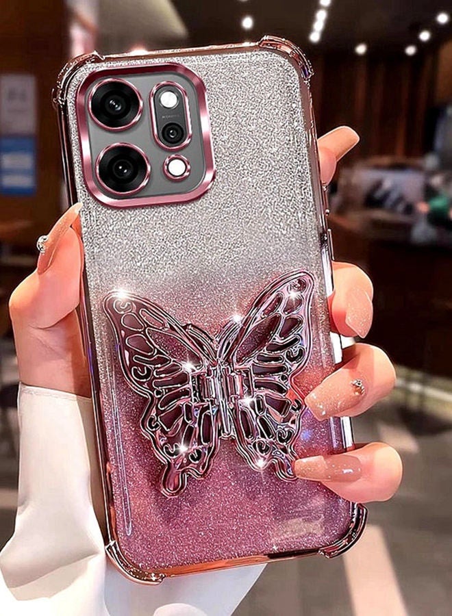 Glitter Case for  Oppo Reno 14 Pro 5G ， Raised Full Camera Lens Protector，Sparkly Butterfly Phone Holder，4 Corner Anti Fall Airbags， Luxury Gradient Shockproof Oppo Reno 14 Pro Cover，Pink - Image 1