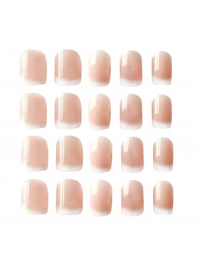 24-Piece False Nails French Press On Nails Acrylic Full Cover Medium Length Glossy Tips Sets Nude Color For Women And Girls - Image 1