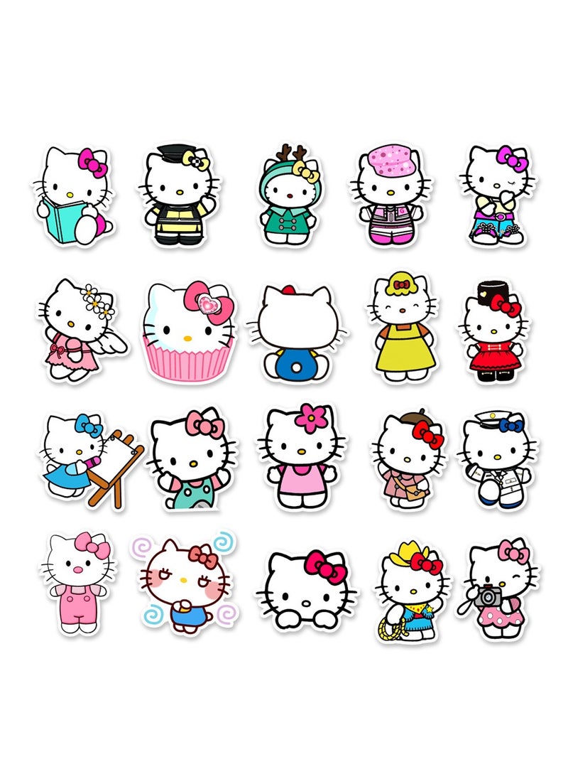 Hello Kity 50pics Kawaii Bow & Whiskers Stickers Set - Pink Aesthetic Vinyl Decals with Japanese Cute Cat Elements (Waterproof Laptop/Sketchbook Decor for Girls) 