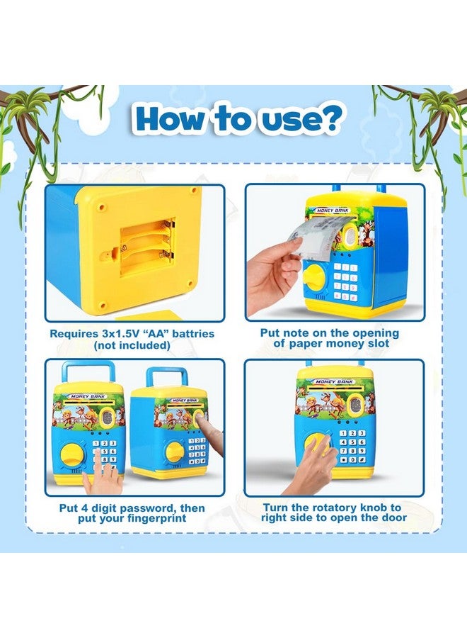 Wembley Finger Print Sensor ATM Piggy Bank for Kids Girl Boys Gullak for Money Bank with Password & Music Auto Scroll Money Saving Box with Coin Cash Slot Gifts for Kids - Blue - Image 4