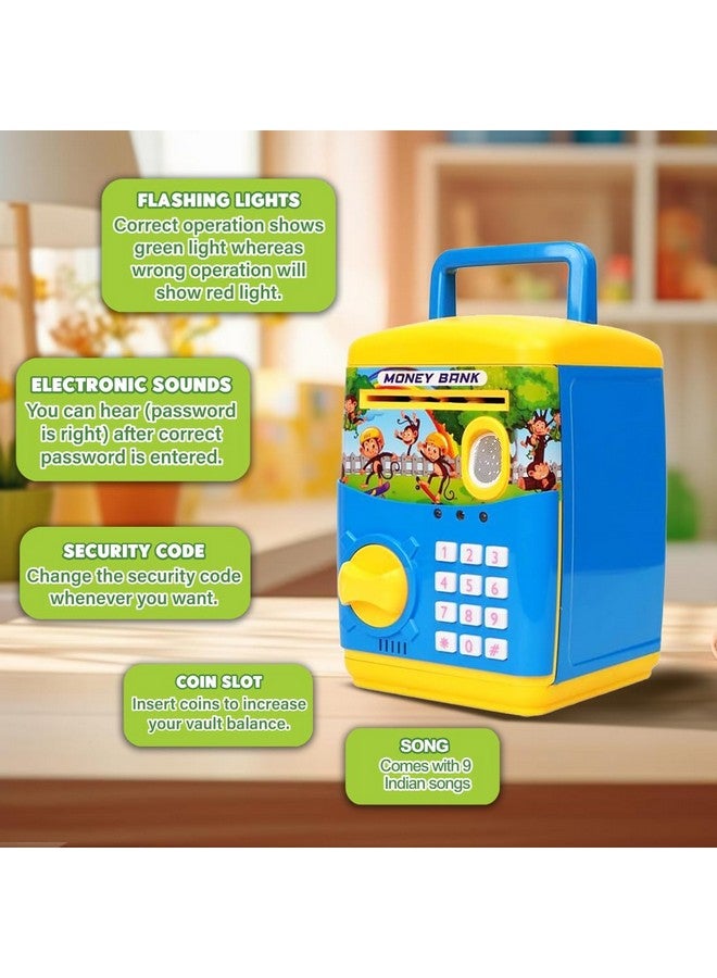 Wembley Finger Print Sensor ATM Piggy Bank for Kids Girl Boys Gullak for Money Bank with Password & Music Auto Scroll Money Saving Box with Coin Cash Slot Gifts for Kids - Blue - Image 5