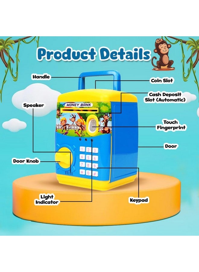 Wembley Finger Print Sensor ATM Piggy Bank for Kids Girl Boys Gullak for Money Bank with Password & Music Auto Scroll Money Saving Box with Coin Cash Slot Gifts for Kids - Blue - Image 3