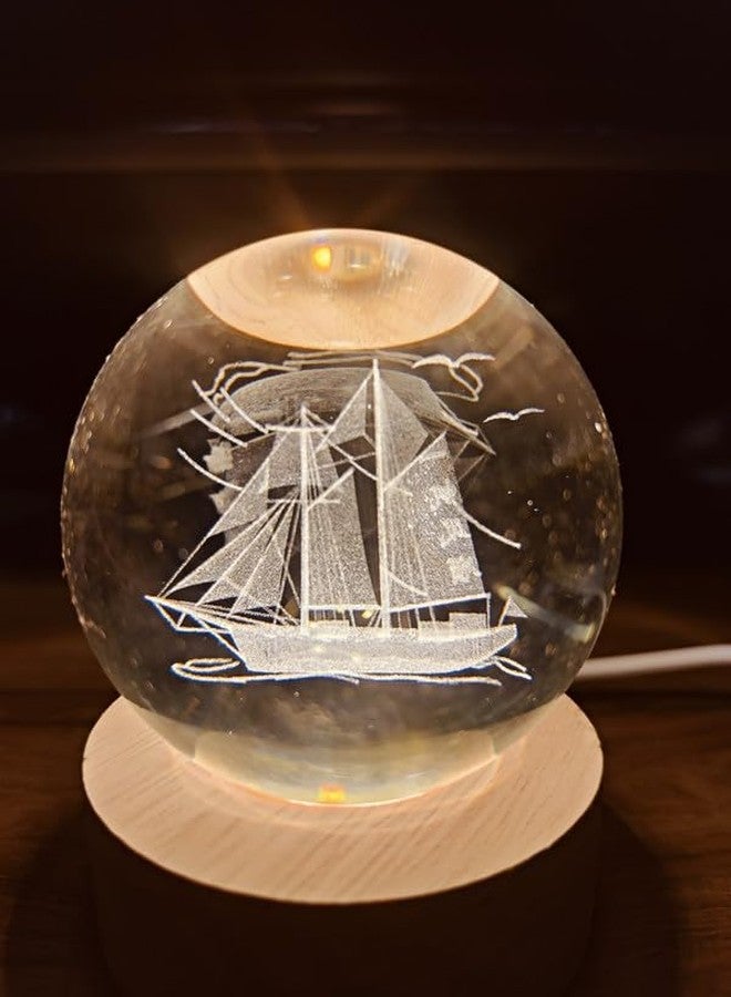 Dhanuom 3D Galaxy Ball lamp USB Table Colorful LED Wooden Base Crystal Ball for Home Decoration Birthday Gift(1 PCS)(Smooth Sailing) - Image 5
