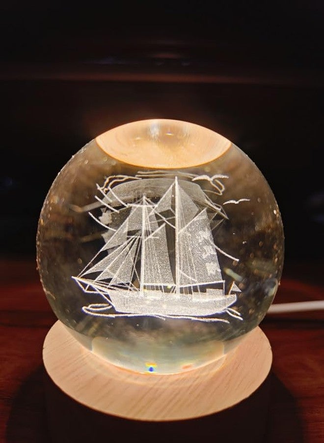 Dhanuom 3D Galaxy Ball lamp USB Table Colorful LED Wooden Base Crystal Ball for Home Decoration Birthday Gift(1 PCS)(Smooth Sailing) - Image 4