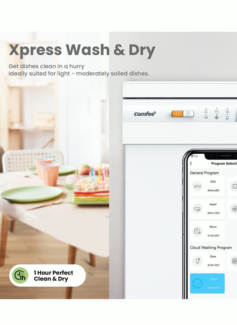 Comfee' - COMFEE' Freestanding Dishwahser 12 Sets 12 Place Settings, Quiet and Quick, Wash and Dry, LED Display, Delay Start and WiFi Function APP Control - Image 1