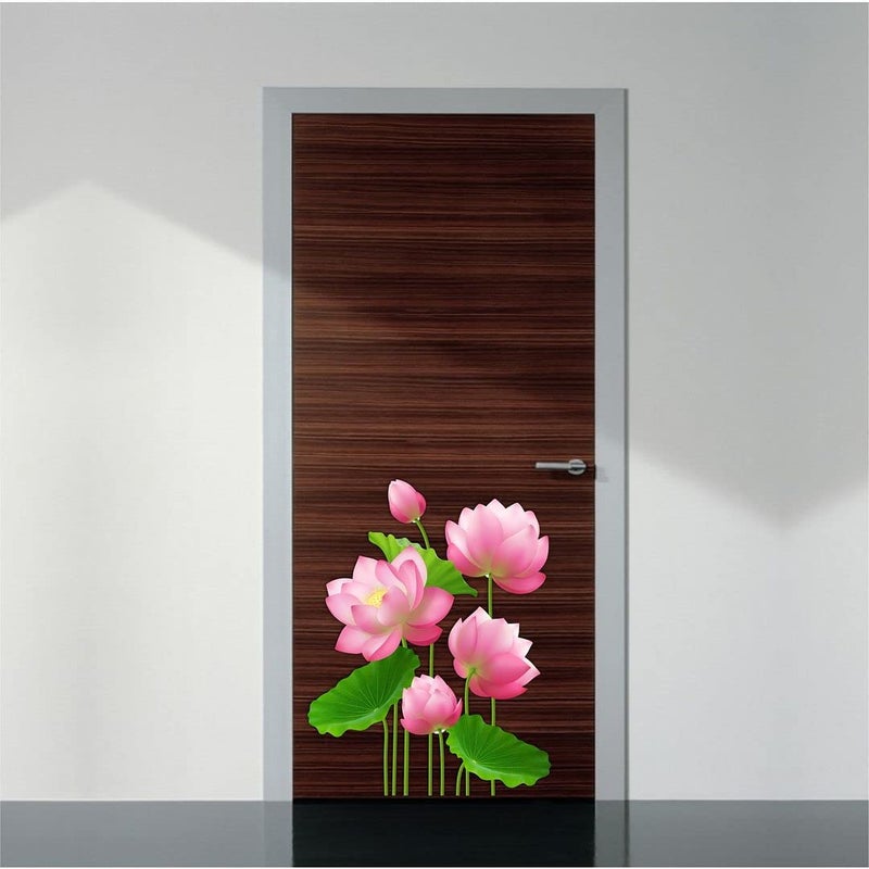 CVANU CVANU Alluring Pink Lotus Flower Door Wall Sticker Self Adhesive Vinyl Decorative for Home Decor Size58CM X 45CM Multicolor - Image 3