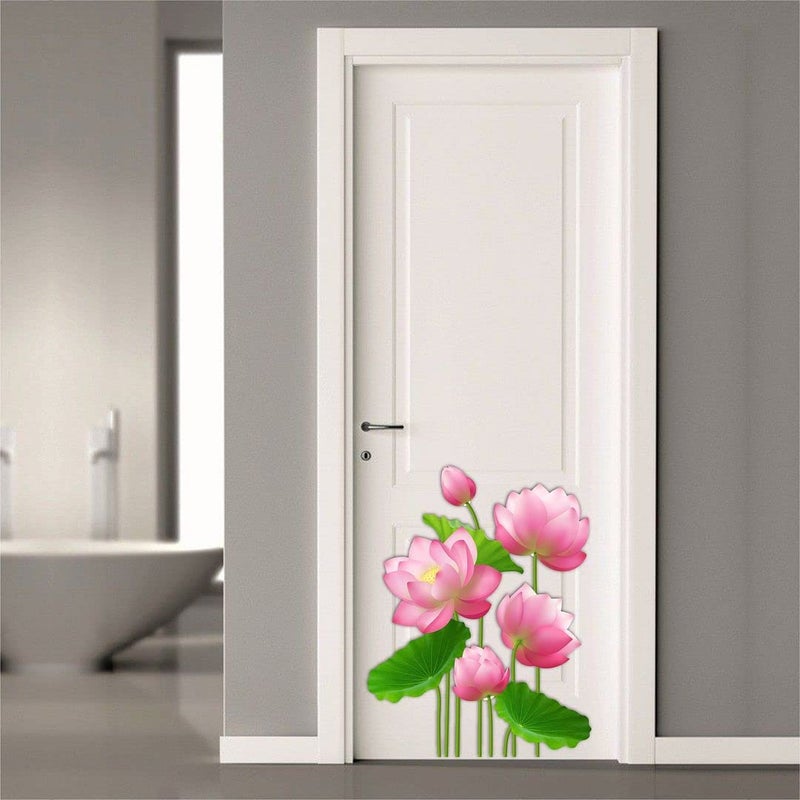 CVANU CVANU Alluring Pink Lotus Flower Door Wall Sticker Self Adhesive Vinyl Decorative for Home Decor Size58CM X 45CM Multicolor - Image 4