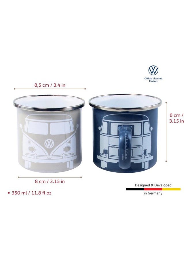 BRISA VW Collection - Volkswagen 2-Piece Enamel Coffee-Tea Mug Cup Set for Camping & Outdoor T1 Bus (Blue/Gray) - Image 3