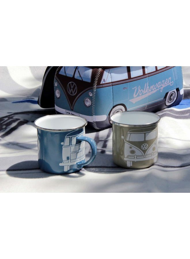 BRISA VW Collection - Volkswagen 2-Piece Enamel Coffee-Tea Mug Cup Set for Camping & Outdoor T1 Bus (Blue/Gray) - Image 5