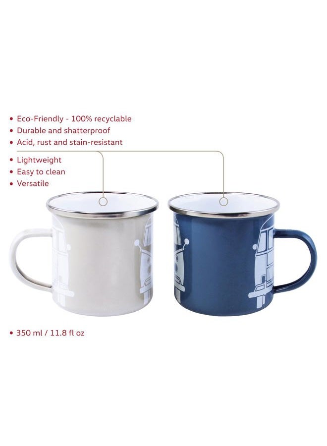 BRISA VW Collection - Volkswagen 2-Piece Enamel Coffee-Tea Mug Cup Set for Camping & Outdoor T1 Bus (Blue/Gray) - Image 2