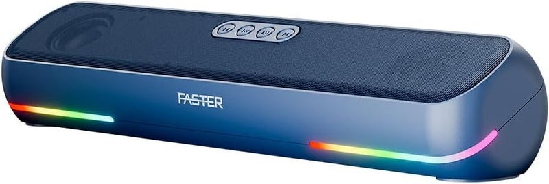 مكبر الصوت Faster Ryzo Z16 - مكبر صوت لاسلكي بقوة 16 واط 415x133x100 مم بلوتوث 5.3 EDR تشغيل 5 ساعات إضاءة RGB TWS - مكبر صوت محمول USB، AUX، بطاقة TF - مكالمات بدون استخدام اليدين صوت محيطي 360 درجة (أزرق داكن) - Image 1