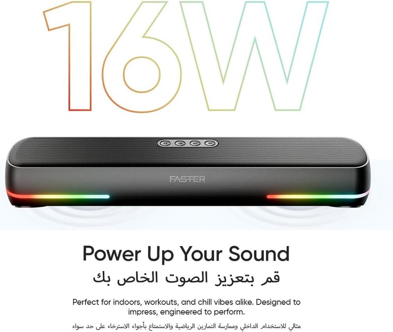 مكبر الصوت Faster Ryzo Z16 - مكبر صوت لاسلكي بقوة 16 واط 415x133x100 مم بلوتوث 5.3 EDR تشغيل 5 ساعات إضاءة RGB TWS - مكبر صوت محمول USB، AUX، بطاقة TF - مكالمات بدون استخدام اليدين صوت محيطي 360 درجة (أزرق داكن) - Image 3