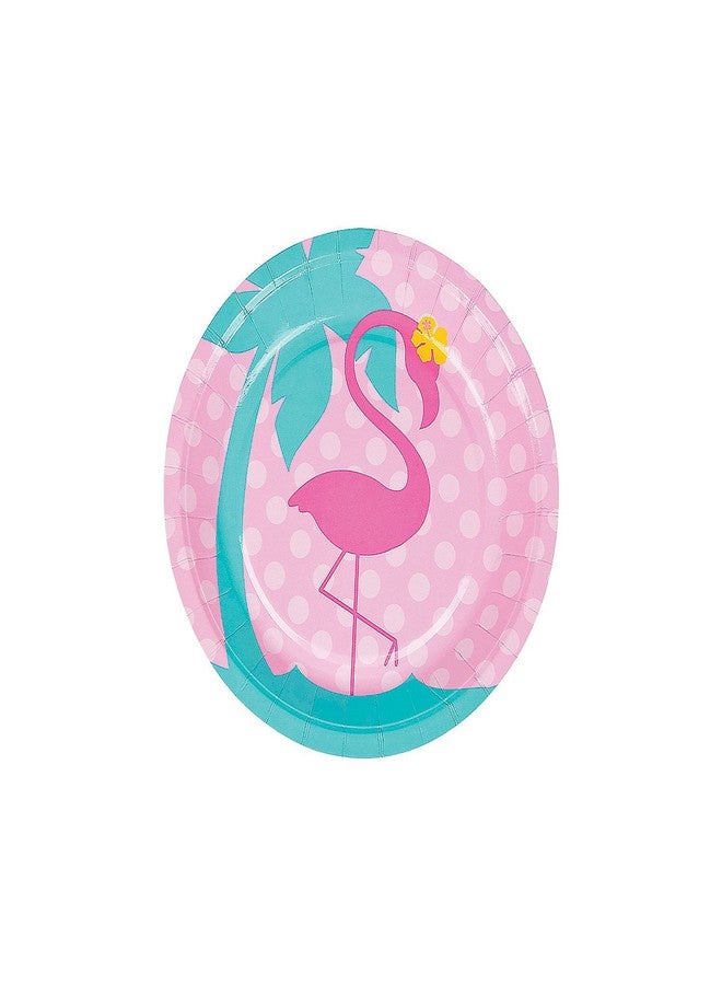 Fun Express Flamingo Paper Dessert Plates - Party Supplies - Disposable Summer Print Tableware Set- Print Plates & Bowls for Girl Kids Birthday Dinner Dessert Plates - 8 Pieces - Image 1