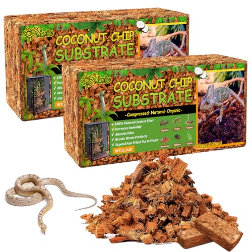 Riare 2 Pack Natural Coconut Chip Substrate for Reptiles- Compressed Coconut Husk Reptiles Bedding, Coco Husk Chip Terrarium Substrate for Snakes, Tortoises, Ball Python, Frogs, Bearded Dragon, Lizard - Image 1