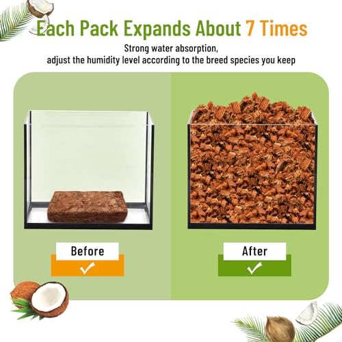 Riare 2 Pack Natural Coconut Chip Substrate for Reptiles- Compressed Coconut Husk Reptiles Bedding, Coco Husk Chip Terrarium Substrate for Snakes, Tortoises, Ball Python, Frogs, Bearded Dragon, Lizard - Image 3
