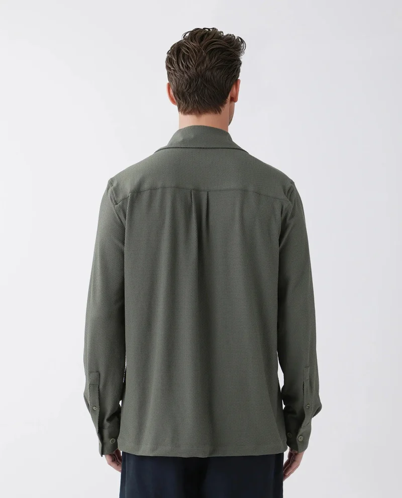 رير رابِت Rare Rabbit Men's Tobbit Olive Cotton Fabric Full Sleeve Collared Neck Button Closure Textured Shirt