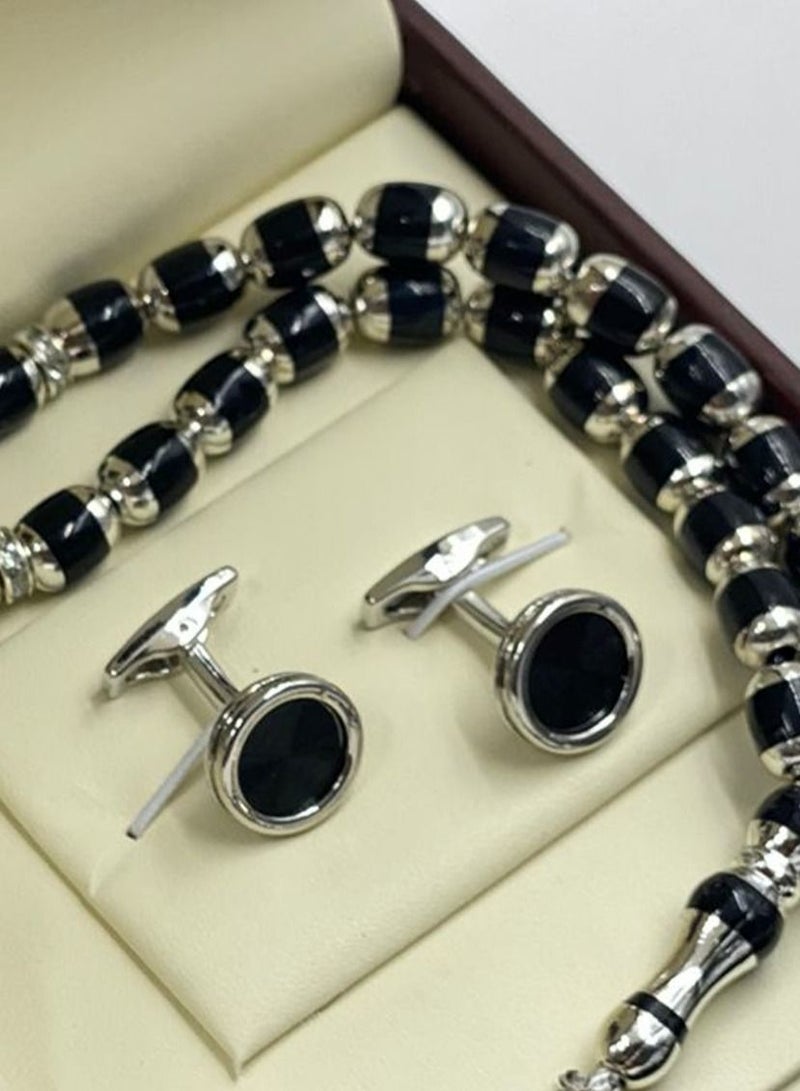 ريفولي طقم ساعة رجالية من 4 قطع ساعة يد مع قلم ومجموعة من الأزرار والمسبحة - Image 3