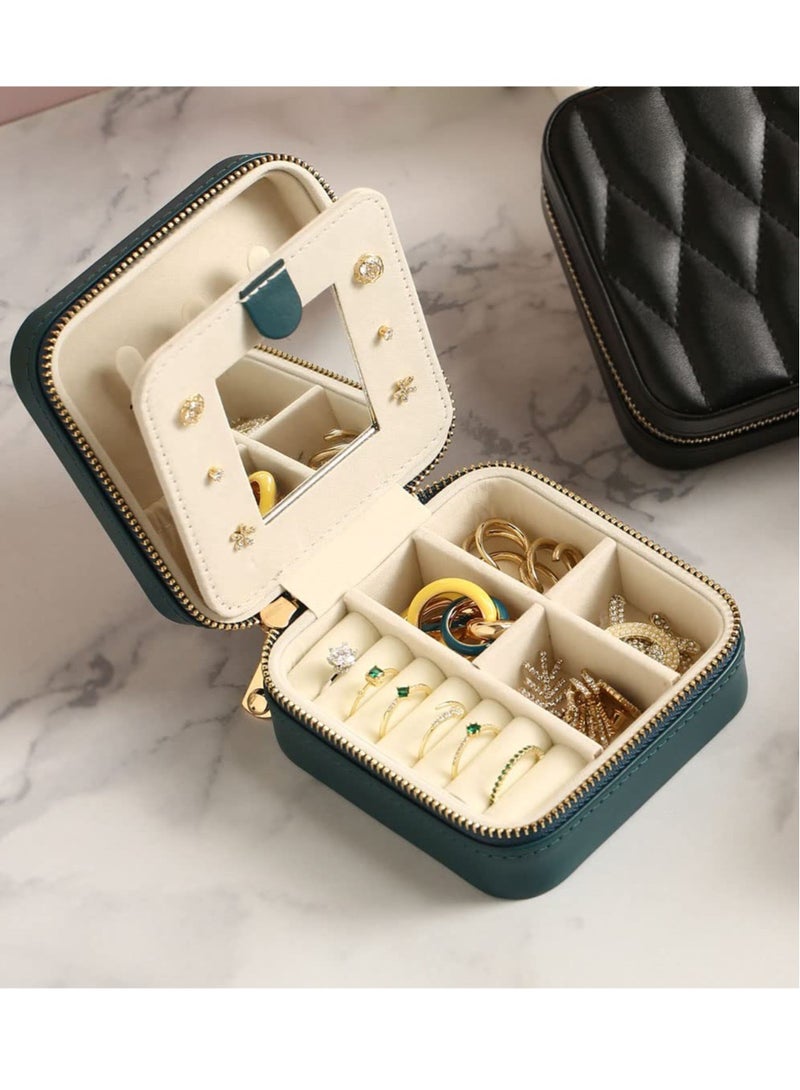 Excefore Small Travel Jewelry Box Organizer, Travel Jewelry Case with Mirror, for Rings, Earrings, Pendants, Watches, Necklaces, Lipsticks Organizer Storage Holder Case (Deep Green) - Image 4