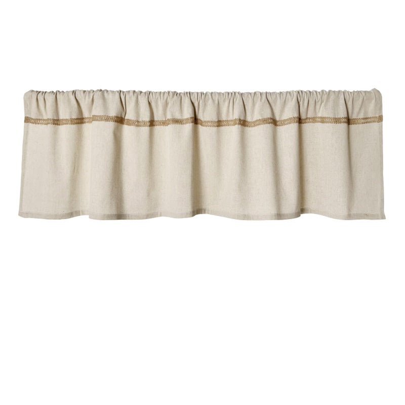 Oindec Cotton Linen Valance for Windows with Burlap Lace Trim Rustic Farmhouse 12 inch Kitchen Valance Rod Pocket Neutral Short Curtain Topper Window Treatment - Image 1