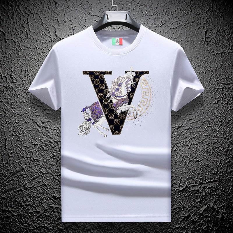 Men'S Short-Sleeved Drilling Light Luxury T-Shirt Fashionable Brand Tens Cotton Full Diamond Handsome Half-Sleeved Shirt - Image 1