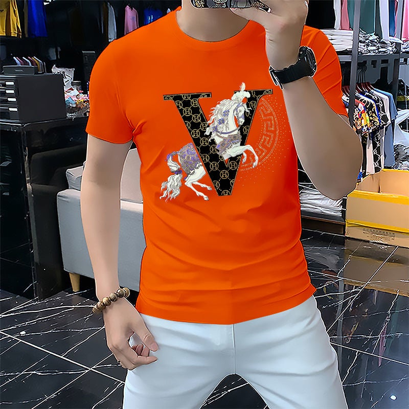 Men'S Short-Sleeved Drilling Light Luxury T-Shirt Fashionable Brand Tens Cotton Full Diamond Handsome Half-Sleeved Shirt - Image 2