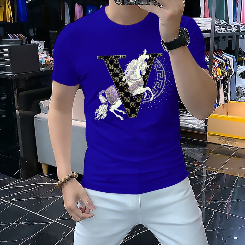 Men'S Short-Sleeved Drilling Light Luxury T-Shirt Fashionable Brand Tens Cotton Full Diamond Handsome Half-Sleeved Shirt - Image 4