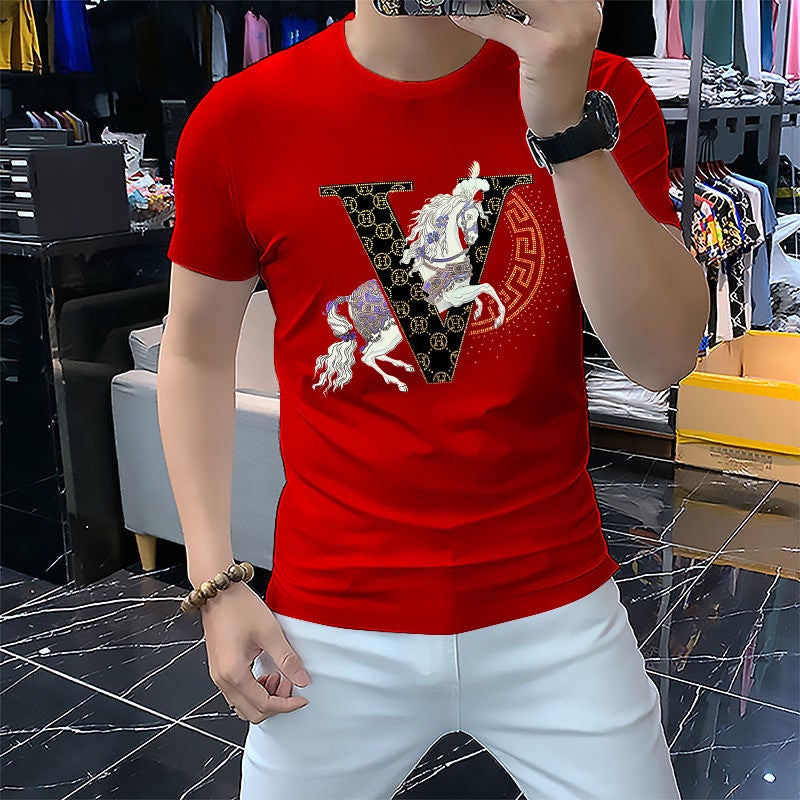 Men'S Short-Sleeved Drilling Light Luxury T-Shirt Fashionable Brand Tens Cotton Full Diamond Handsome Half-Sleeved Shirt - Image 5