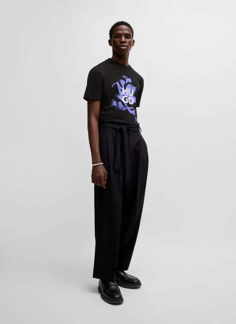 HUGO Cotton-jersey T-shirt with artwork and logo