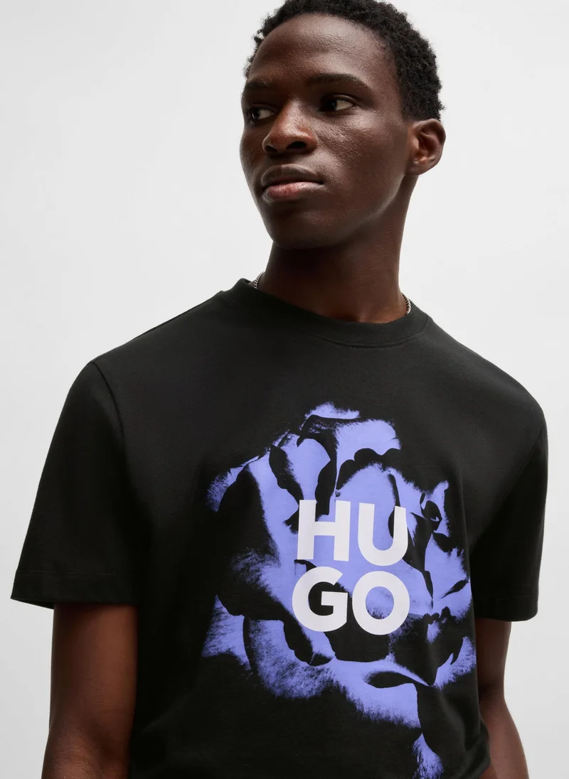 HUGO Cotton-jersey T-shirt with artwork and logo