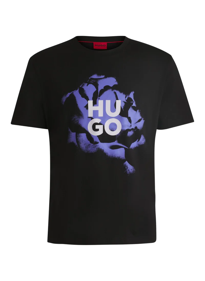 HUGO Cotton-jersey T-shirt with artwork and logo
