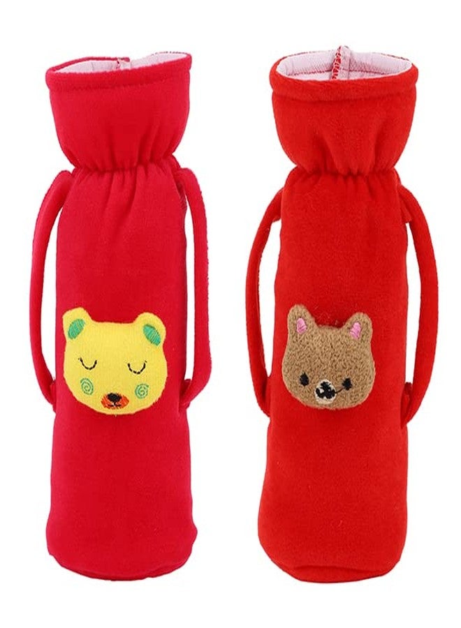 MW PRINTS Soft Plush Stretchable Baby Feeding Bottle Cover Easy to Hold Strap with Animated Cartoon Suitable for 125 ML-250 ML Feeding Bottle (Rani & Red) - Image 1