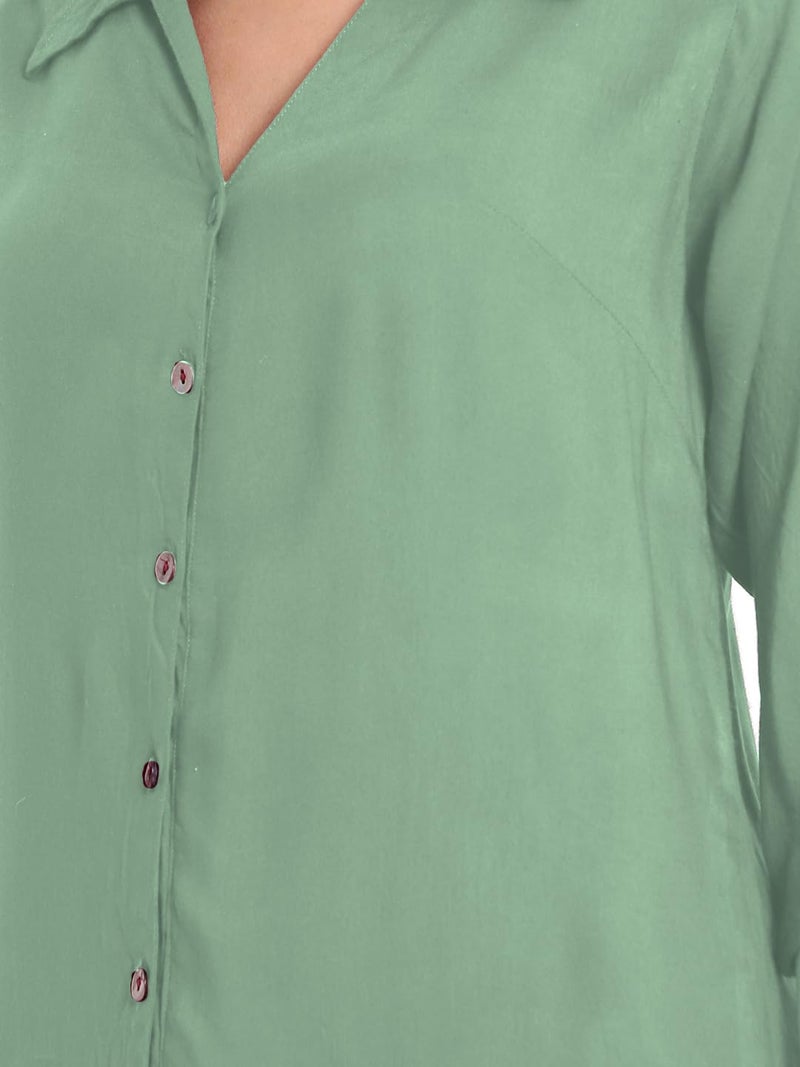 Indietoga Women's Casual Rayon Longline Shirt Tops (10001506_Light Green Solid_X-Large) - Image 5