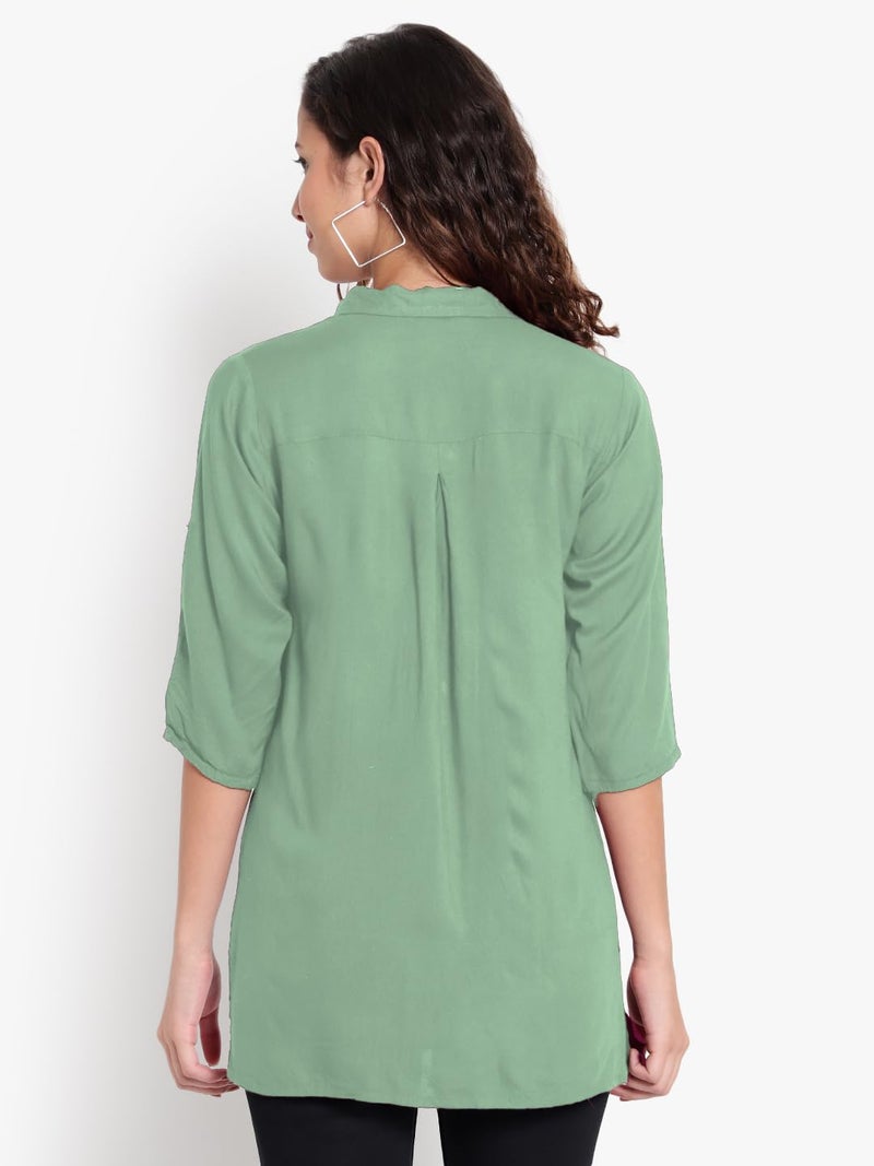 Indietoga Women's Casual Rayon Longline Shirt Tops (10001506_Light Green Solid_X-Large) - Image 4