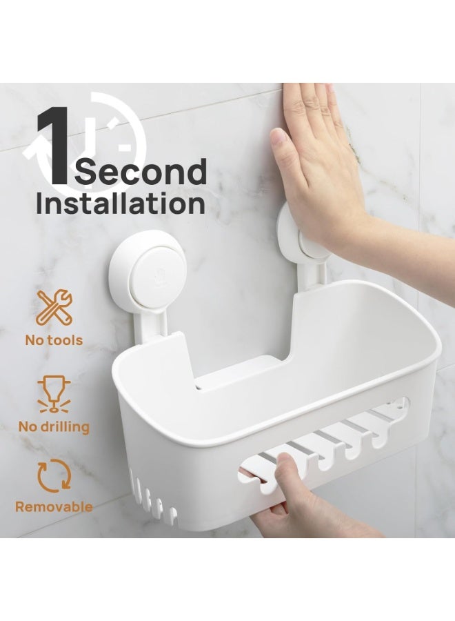 LEVERLOC Shower Caddy Suction Cup, Shower Organizer Removable Bathroom Shelf, Storage Suction Powerful Max Hold 22lbs Bathroom Caddy Waterproof Holder, White - Image 2