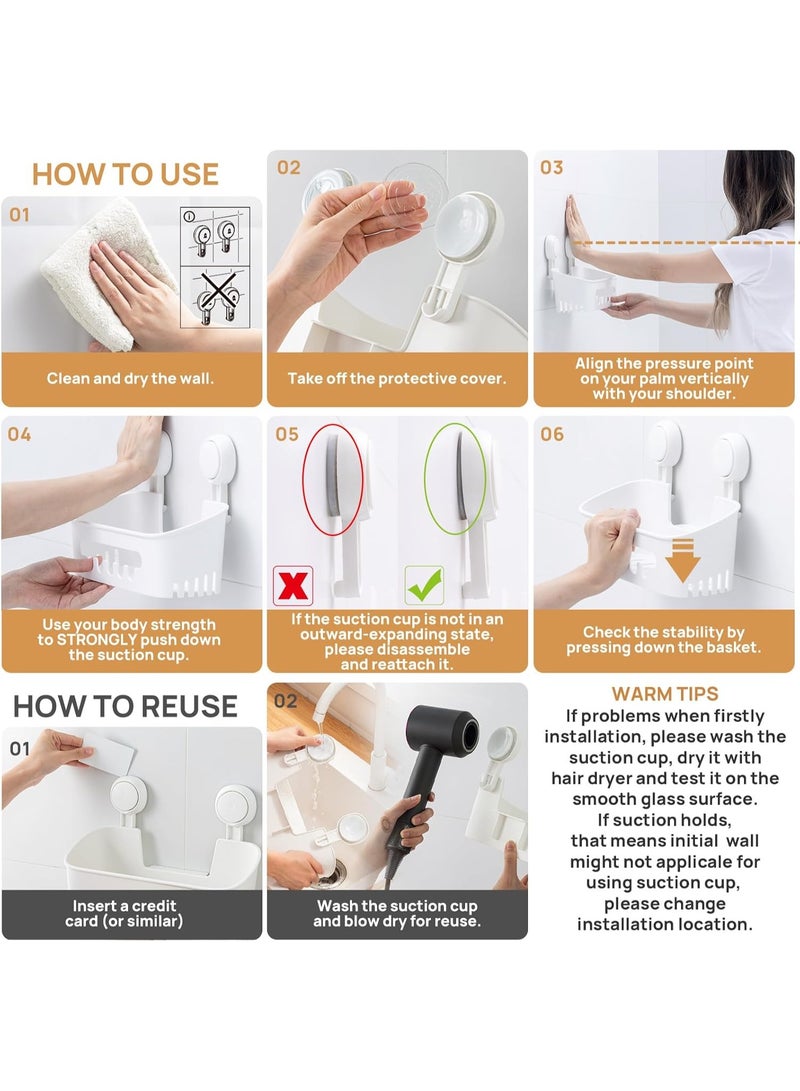 LEVERLOC Shower Caddy Suction Cup, Shower Organizer Removable Bathroom Shelf, Storage Suction Powerful Max Hold 22lbs Bathroom Caddy Waterproof Holder, White - Image 3