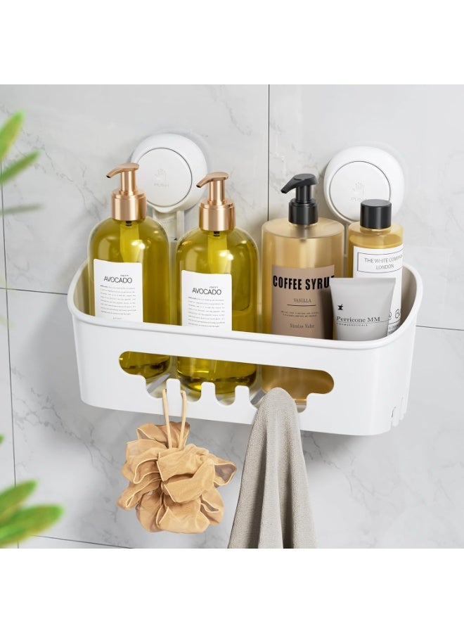 LEVERLOC Shower Caddy Suction Cup, Shower Organizer Removable Bathroom Shelf, Storage Suction Powerful Max Hold 22lbs Bathroom Caddy Waterproof Holder, White - Image 1