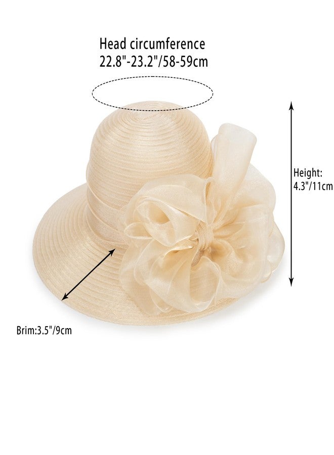 IZUS Women Kentucky-Organza Sun-Hat with Bow-Flower Church-Derby-Fascinators Bowler-Hat for Wedding Tea Party Cocktail Events Champagne Gold - Image 5