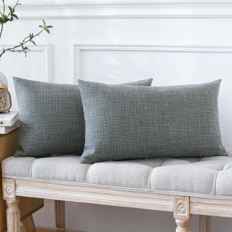 Otostar Pack of 2 Throw Pillow Covers 16x24 Inch Linen Dark Grey Pillowcases Farmhouse Decorative Solid Pillow Covers 40x60 cm Lumbar Cushion Case for Home Decor Sofa Couch Bed (Dark Grey) - Image 3
