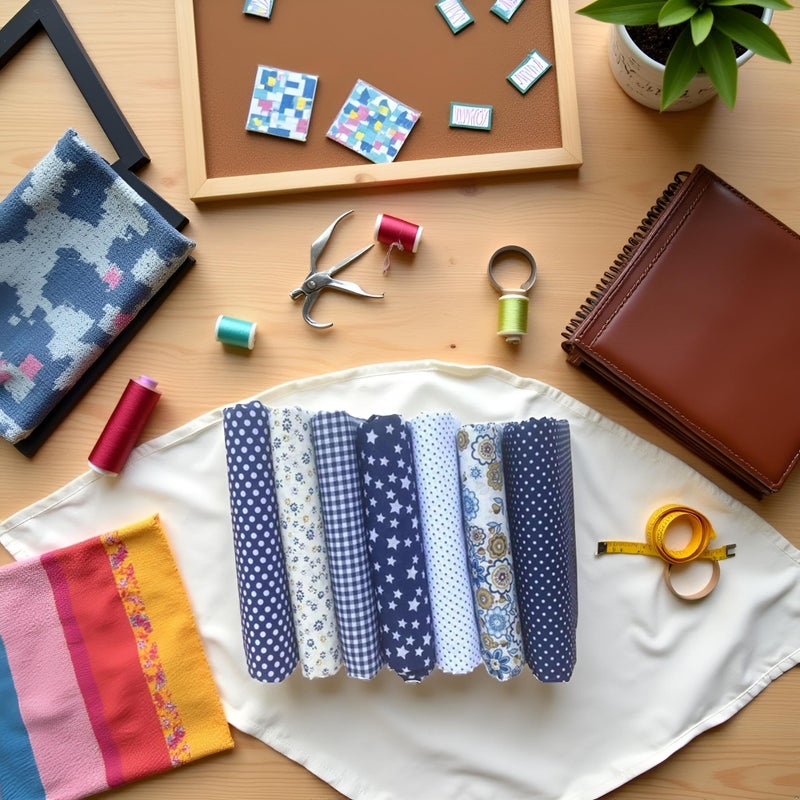 WLngtv 7pcs 10" x 10" (25cm x 25cm) Top Cotton Craft Fabric Bundle Squares Patchwork DIY Sewing Scrapbooking Quilting Floral Dot Pattern Dark Blue Fabric - Image 4