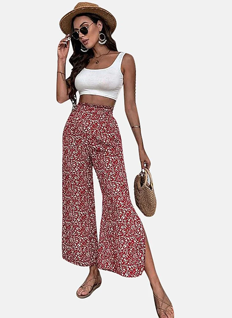 يونيكي Maroon Printed Wide Leg Palazzos