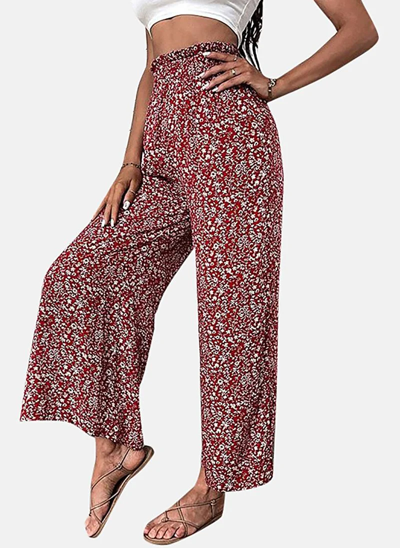 يونيكي Maroon Printed Wide Leg Palazzos