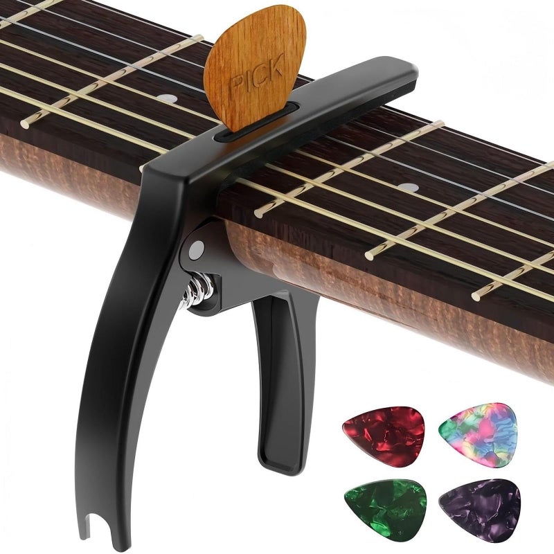 TANMUS Guitar Capo,TANMUS 3in1 Zinc Metal Capo for Acoustic and Electric Guitars (with Pick Holder and 4Picks),Ukulele,Mandolin,Banjo,Guitar Accessories - Image 1