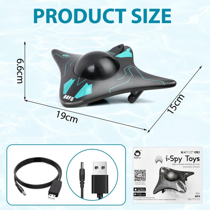HOTUT RC Boat Toy, App & Remote Controlled Submarine with HD Camera, Black, Unisex, Ages 3+ with Adult Supervision, Science Theme, Perfect for Pools, Lakes, Aquariums - Image 2
