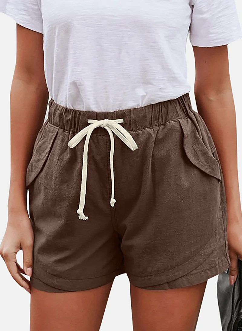 YUNIQEE Khaki Mid Rise Soild Slim Fit Shorts