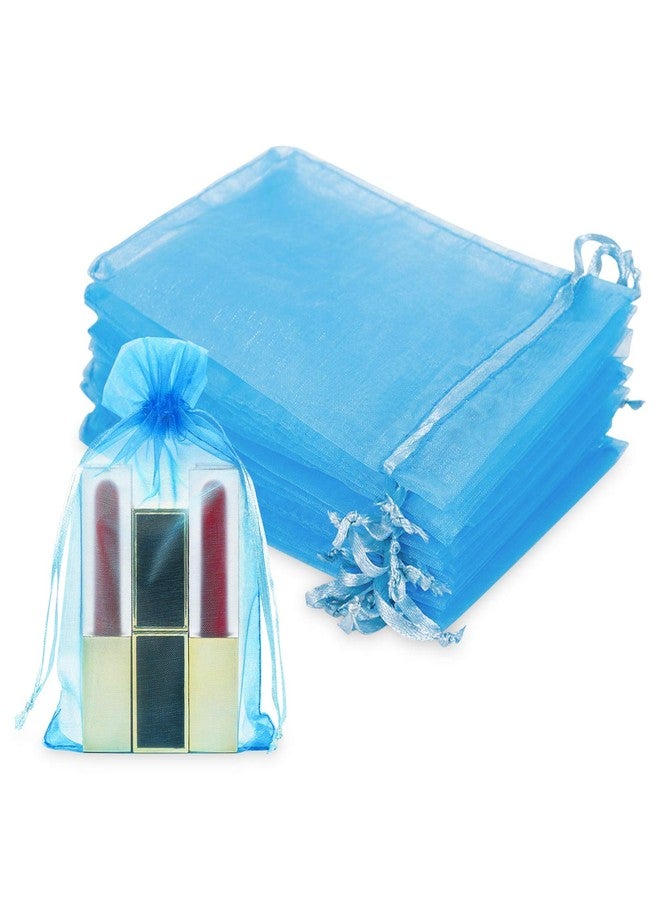 WenTao 100Pcs Premium Sheer Drawstring Organza Bags, 4 x 6 Inch (10x15cm) Pouches Candy Jewelry Party Wedding Favor Gift Bags Blue - Image 1