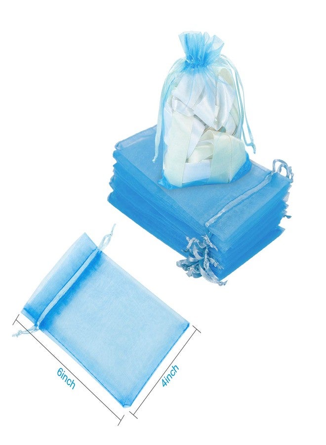 WenTao 100Pcs Premium Sheer Drawstring Organza Bags, 4 x 6 Inch (10x15cm) Pouches Candy Jewelry Party Wedding Favor Gift Bags Blue - Image 2