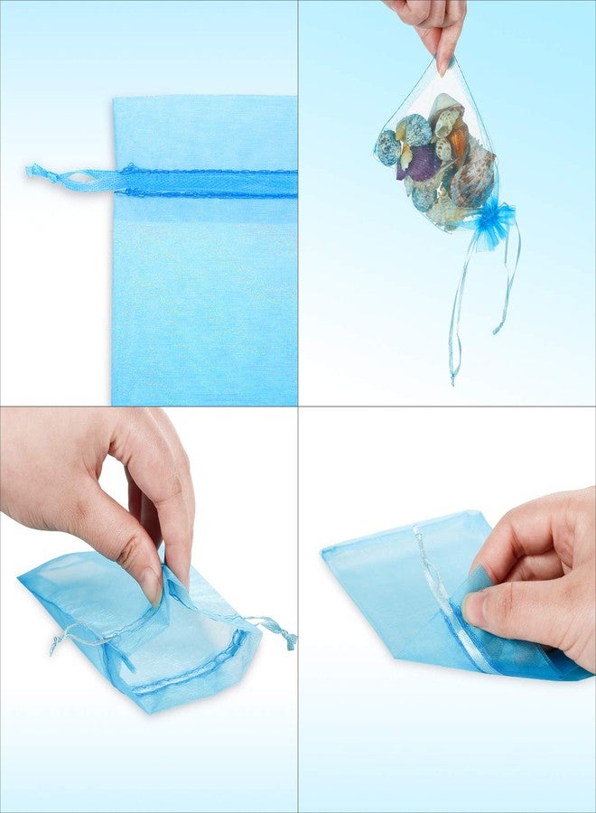 WenTao 100Pcs Premium Sheer Drawstring Organza Bags, 4 x 6 Inch (10x15cm) Pouches Candy Jewelry Party Wedding Favor Gift Bags Blue - Image 5