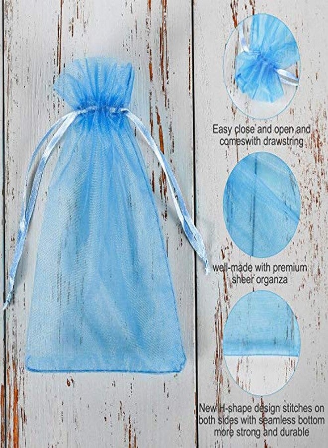WenTao 100Pcs Premium Sheer Drawstring Organza Bags, 4 x 6 Inch (10x15cm) Pouches Candy Jewelry Party Wedding Favor Gift Bags Blue - Image 4