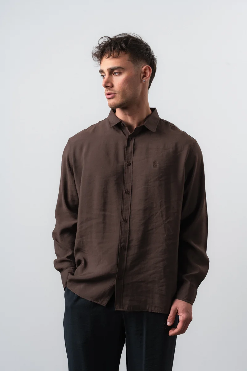 RESPIRE Men's RS Long-Sleeve Modal Oversize Shirt Dark Brown