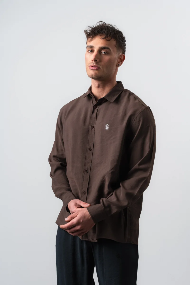 RESPIRE Men's RS Long-Sleeve Modal Oversize Shirt Dark Brown